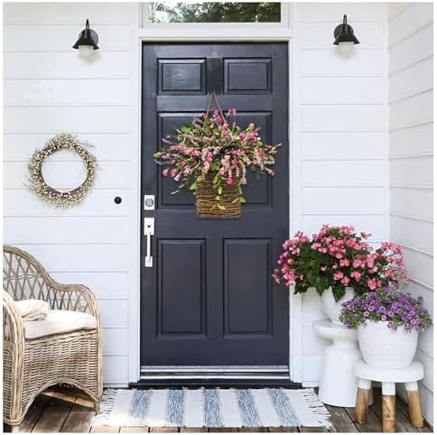 Cream Hydrangea Door Wreath with Rattan Basket