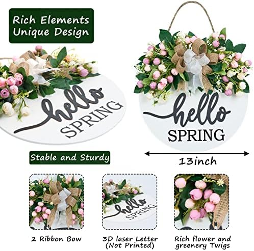 Vofuly 3D Hello Door Wreath - Pink Purple Floral 12 Inch