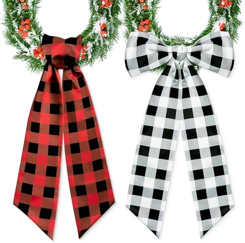 WATINC Christmas Wreath Sash - 2pcs Buffalo Check DIY Decor