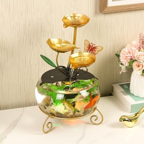 Modern Gold Indoor Water Fountain with Butterfly and Aquatic Plants 1