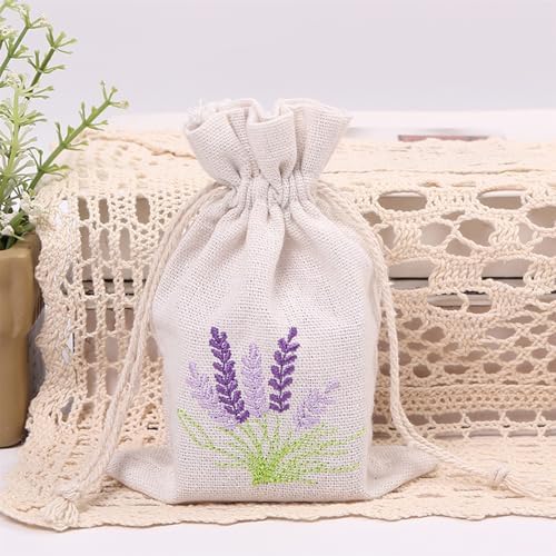 Set of 10 Cotton Linen Scented Drawstring Bags for Jewelry Storage