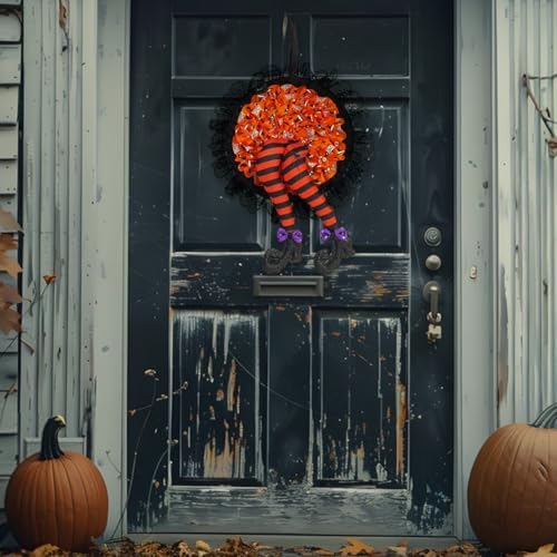 Halloween Witch Leg Wreath Front Door Decor