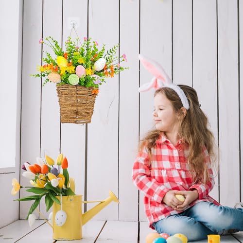 Spring Door Wreath with Wildflowers and Easter Eggs
