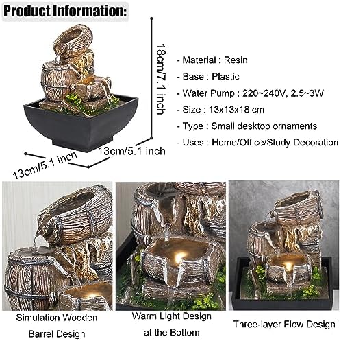 3-Tier Resin Tabletop Fountain with LED Light
