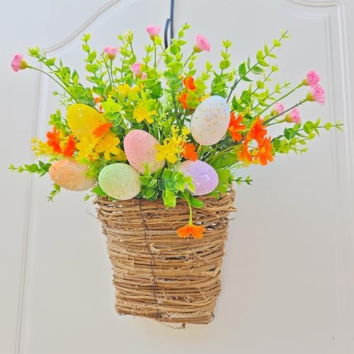 Spring Door Wreath with Wildflowers and Easter Eggs