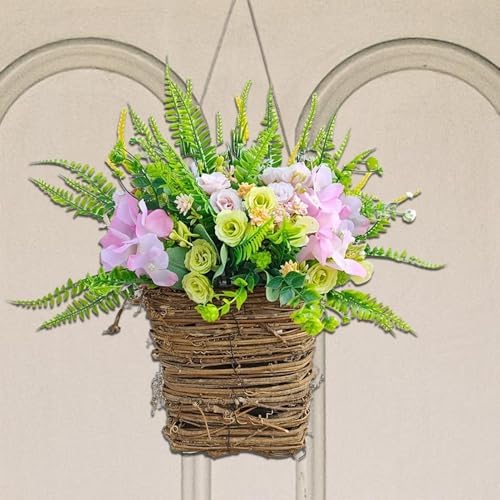 Artificial Rattan Basket Wreath - Seasonal Door Hanger