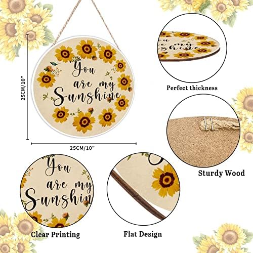 Farmhouse Front Door Hanger Vintage You Are My Sunshine Sunflower Wreath Bee Wood Sign Decor