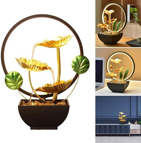 Elegant 3 Tiered Indoor Tabletop Fountain with LED Light and Natural Stones