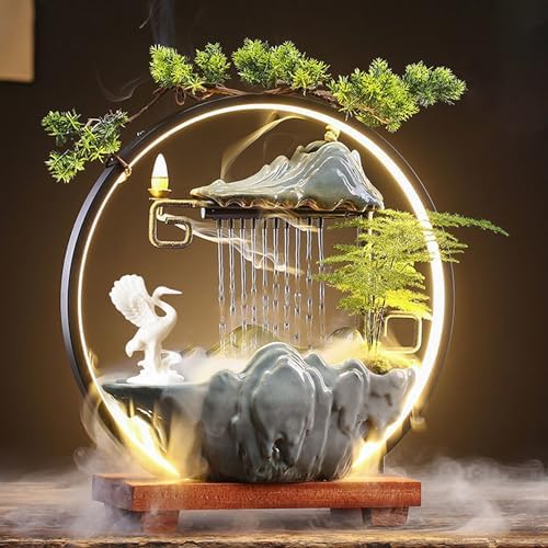 Peacock Horse Crane Animal Water Fountain with Lights and Mist