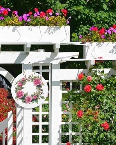 Welcome Sign with Red Rose Wreath Door Decor 10 Inch
