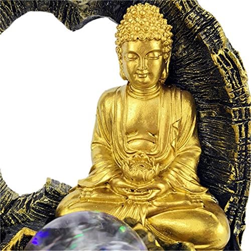 Golden Lotus Buddha Desktop Water Fountain with Glowing Ball