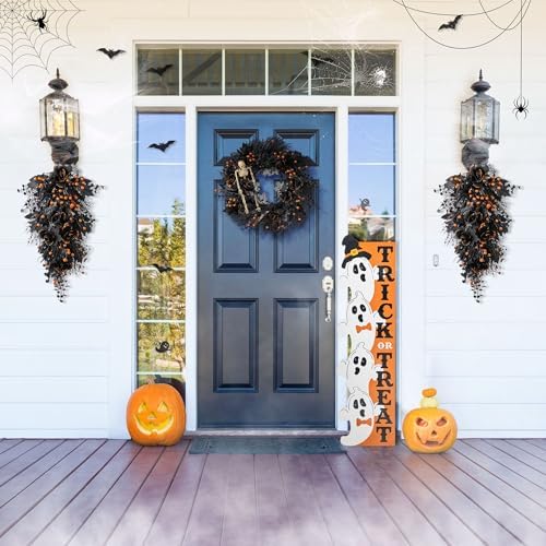 Glitzhome 24 Inch Halloween Wreath Black Rose Skeleton