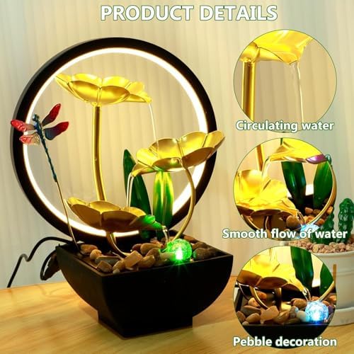 Huniruyo Tabletop Water Fountain with LED Ring Light