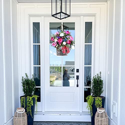 FQQWEE Colorful Peony Wreath Door Hanging Decor