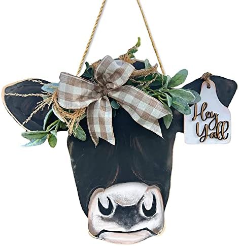 Cow Head Door Wreath Welcome Sign Farmhouse Decor