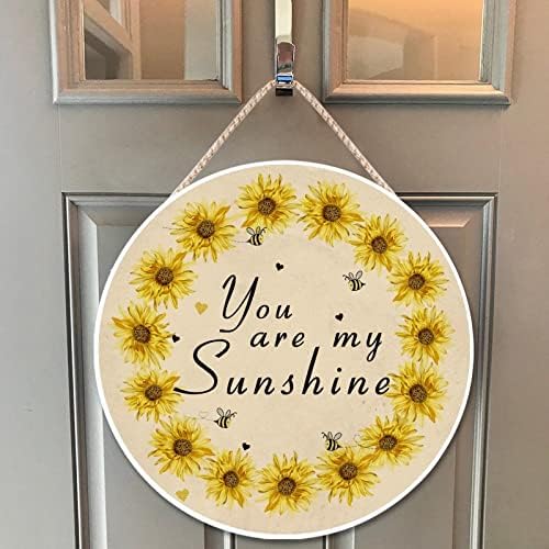 Farmhouse Front Door Hanger Vintage Sunflower You Are My Sunshine Bee Wood Sign