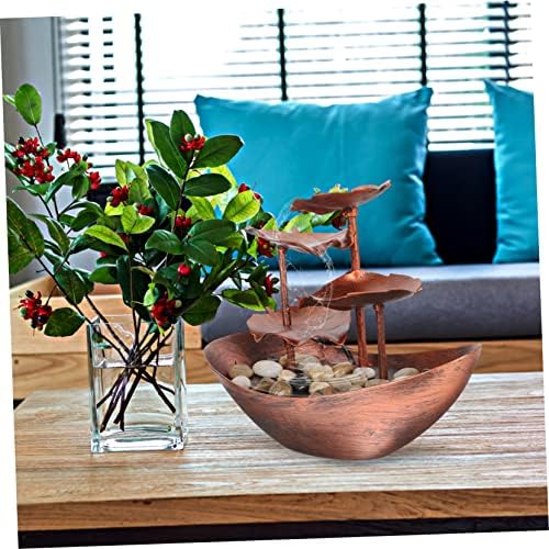 Creative Tabletop Fountain LED Light Copper Lotus Leaf Waterfall Decor for Living Room and Home