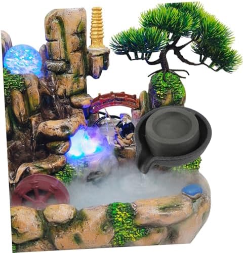 Tabletop Water Fountain with Rotating Millstone Spout for Indoor Decor