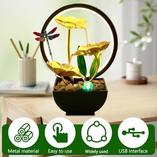 Dragonfly Tabletop Water Fountain with LED Ring Light and Humidifier