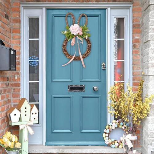 Easter Bunny Wreath Door Decoration with Rattan Frame