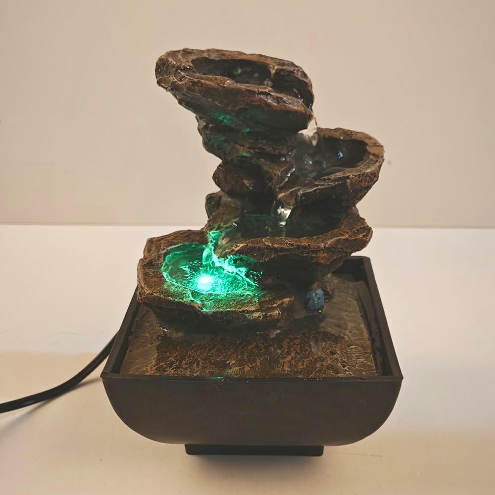 YOUUGIOR 4-Tier Tabletop Water Fountain with LED Lights