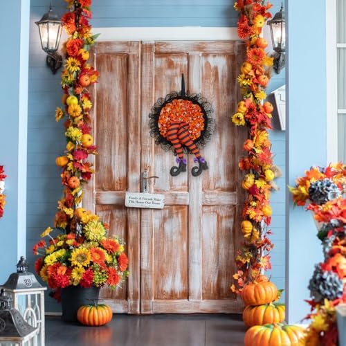 Halloween Witch Leg Wreath Front Door Decor