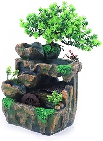 Indoor Water Fountain with LED Light Cascading Feng Shui Waterfall Ornament 118 Inch Desktop Decor