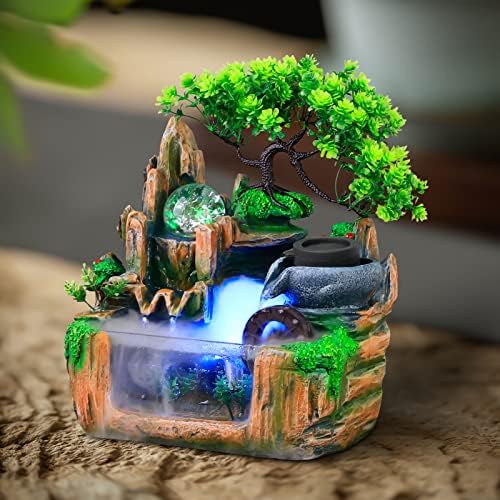 10 Inch Bonsai Tree Water Fountain with LED Light and Atomizer