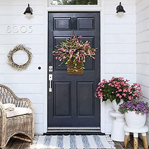 Cream Hydrangea Door Wreath - Pink Artificial Basket Garland