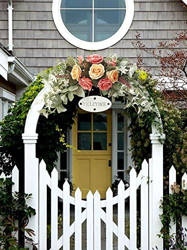 POTRUWE Orange Artificial Rose and Leaf Front Door Wreath