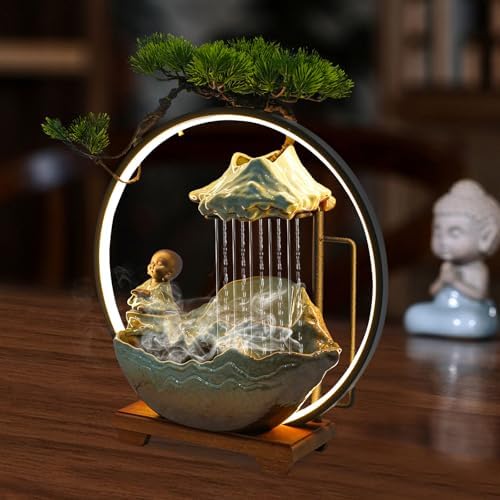 Cute Monk Statue Waterfall Humidifier with LED Light and Atomizer Mist