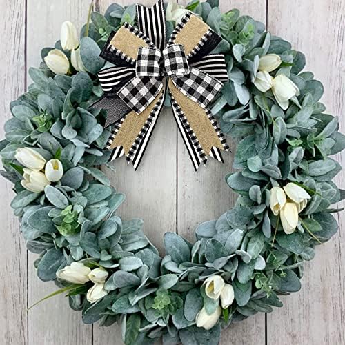 Whaline 2 Pack White Black Buffalo Plaids Wreath Bows