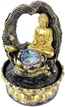 Golden Lotus Buddha Desktop Water Fountain with Glowing Ball