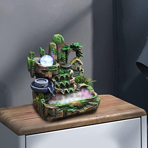 Waterfall Fountain Tabletop Rockery with Atomizer and LED Lights