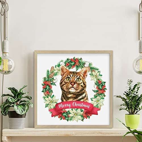 Animal Print Christmas Wreath Wood Framed Sign 12x12in
