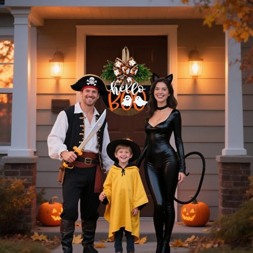 Cute Halloween Ghost Door Wreath Sign Wooden Welcome Decor for Front Door