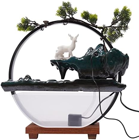 Tabletop Fountain with LED Light Loop Deer and Fish Decor