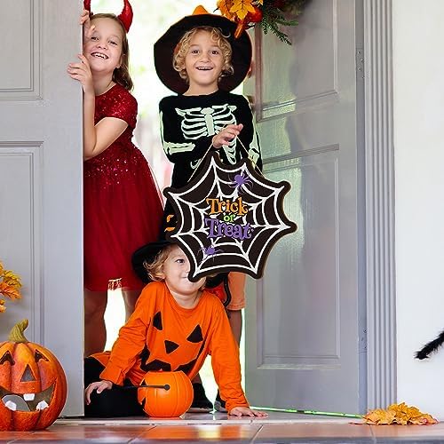 Whaline Halloween Spider Web Door Sign Wooden Hanging Welcome Wreath