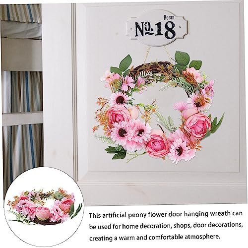 Realistic Peony Flower Wreath Door Decor Hanger Spring Garland Over Door Hanging Wreath