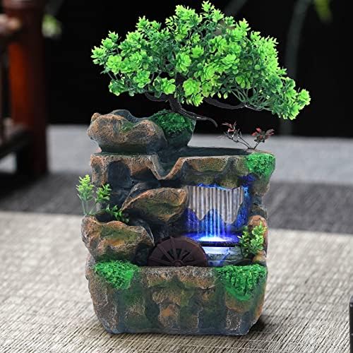 Indoor Water Fountain with LED Light Cascading Feng Shui Waterfall Ornament 118 Inch Desktop Decor