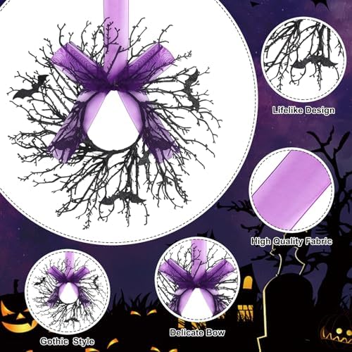 6 Pack Halloween Black Wreaths with Ribbon