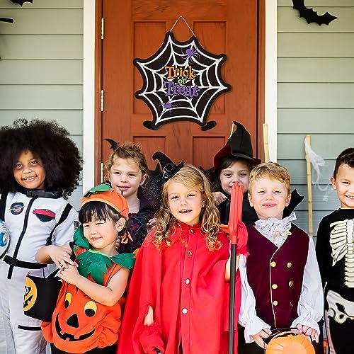 Whaline Halloween Spider Web Door Sign Wooden Hanging Welcome Wreath