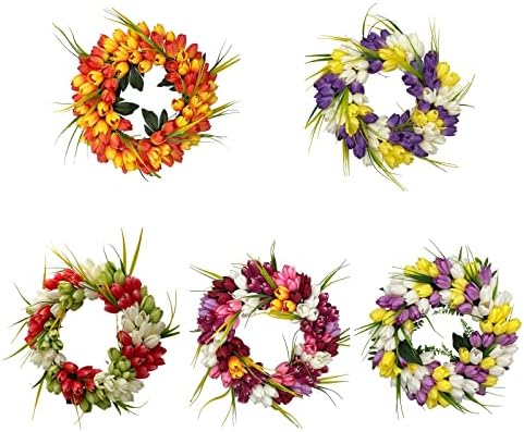 Artificial Tulips Wreath Front Door 15 Inch Home Decor