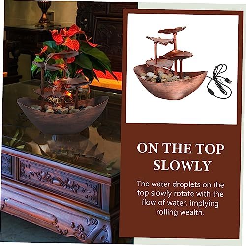 Creative Tabletop Fountain LED Light Copper Lotus Leaf Waterfall Decor for Living Room and Home