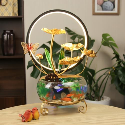 Modern Lotus Leaf Tabletop Fountain with LED Light and Decorative Butterfly