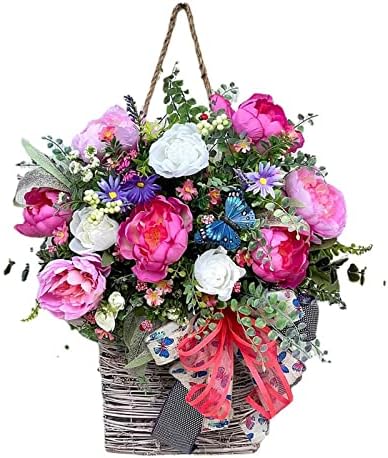 FQQWEE Colorful Peony Wreath Door Hanging Decor