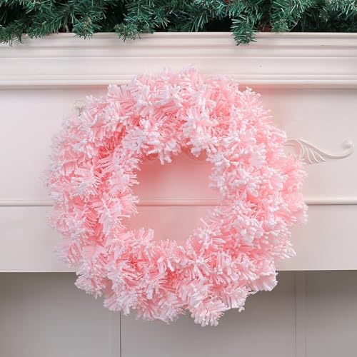 Light Pink Flocked Artificial Christmas Wreath