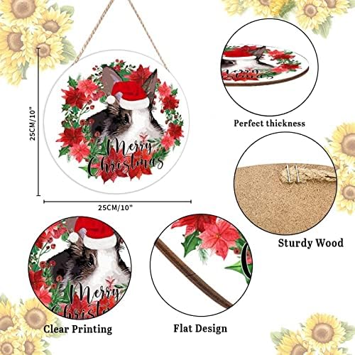 Cute Christmas Rabbit Door Hanger with Holly Wreath