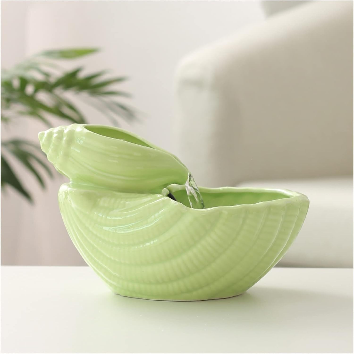Ceramic Tabletop Fountain with Conch Design Green