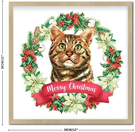 Animal Print Christmas Wreath Wood Framed Sign 12x12in